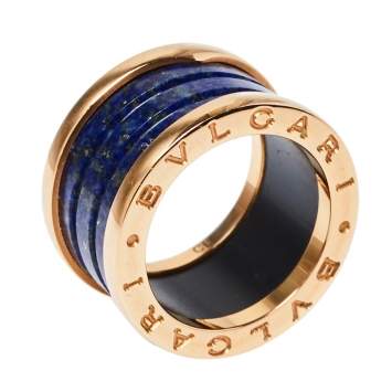 Pre Owned Bvlgari B.Zero1 Lapis Lazuli 18K Rose Gold Band Ring Size 58