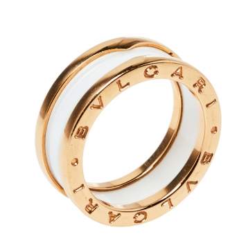Pre Owned Bvlgari B.zero1 White Ceramic 18K Rose Gold Two-Band Ring Size 56