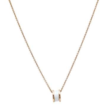 Pre Owned Bvlgari B.Zero1 White Ceramic 18K Rose Gold Pendant Necklace