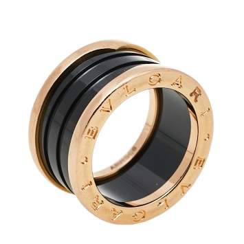 Pre Owned Bvlgari B.Zero1 Black Ceramic 18K Rose Gold 4-band Ring Size 53