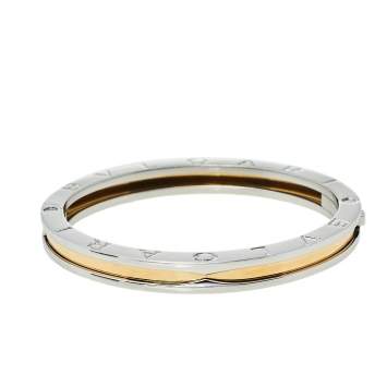 Pre Owned Bvlgari B.zero1 Stainless Steel & 18k Rose Gold Bangle 