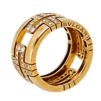 Pre Owned Bvlgari Parentesi Diamond 18K Yellow Gold Wide Band Ring Size 52