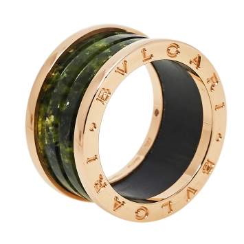Pre Owned Bvlgari B.Zero1 Green Marble 18K Rose Gold Ring Size 56
