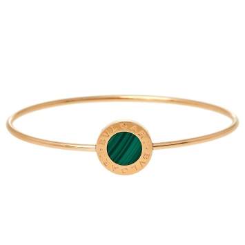 Pre Owned Bvlgari Classic Malachite 18K Rose Gold Narrow Bangle Bracelet 