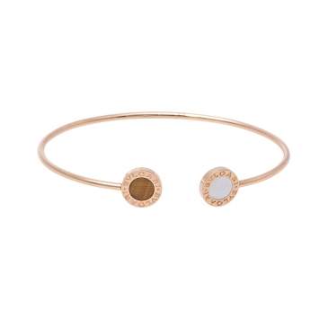 Pre Owned Bvlgari Bvlgari Mother of Pearl Tiger's Eye 18K Rose Gold Narrow Open Cuff Bracelet M