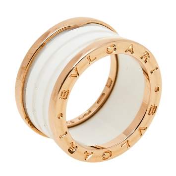 Pre Owned Bvlgari B.Zero1 White Ceramic 18K Rose Gold 4-Band Ring Size 54