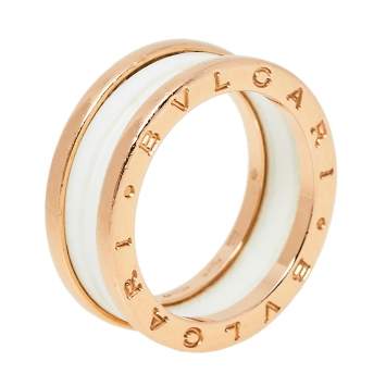 Pre Owned Bvlgari B.Zero1 Ceramic 18K Rose Gold Two Band Ring Size 58