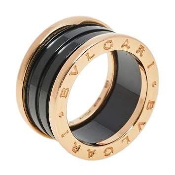 Pre Owned Bvlgari B.Zero1 4-Band Black Ceramic 18K Rose Gold Band Ring Size 55