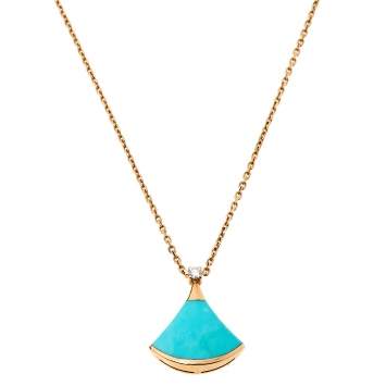 Pre Owned Bvlgari Divas’ Dream Turquoise Diamond 18K Rose Gold Pendant Necklace