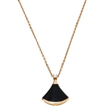 Pre Owned Bvlgari Divas' Dream Diamond Onyx 18K Rose Gold Pendant Necklace 