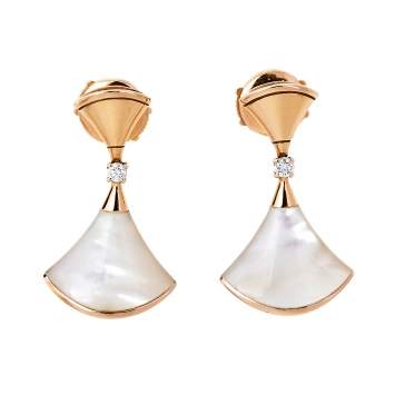 Pre Owned Bvlgari Divas' Dream 18K Rose Gold Diamond Mother of Pearl Drop Earrings