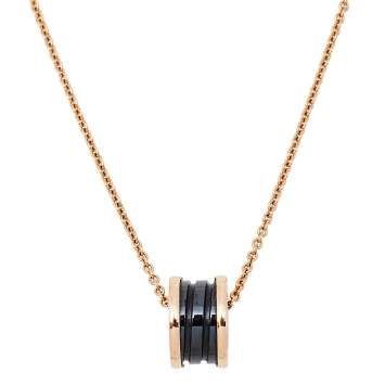 Pre Owned Bvlgari B.Zero1 Black Ceramic 18K Rose Gold Pendant Necklace