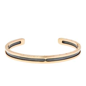 Pre Owned Bvlgari B.Zero1 18K Rose Gold Carbon Coated Steel Open Cuff Bracelet