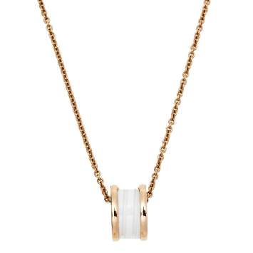 Pre Owned Bvlgari B.Zero1 3 Band 18K Rose Gold White Ceramic Pendant Necklace
