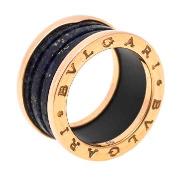 Pre Owned Bvlgari B.Zero1 Lapis Lazuli 18K Rose Gold 4 Band Ring Size 53