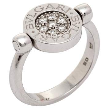 Pre Owned Bvlgari Onyx Diamond 18K White Gold Flip Ring 50