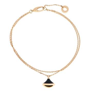 Pre Owned Bvlgari Divas' Dream Onyx 18k Rose Gold Charm Bracelet M/L