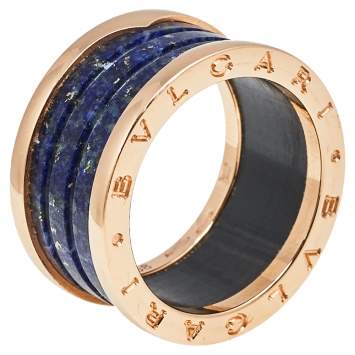 Pre Owned Bvlgari B.Zero1 Lapis Lazuli 18K Rose Gold Band Ring Size 58