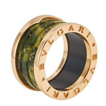 Pre Owned Bvlgari B.Zero1 Green Marble 18K Rose Gold 4-Band Ring Size 52