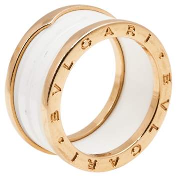 Pre Owned Bvlgari B.Zero1 White Ceramic 18k Rose Gold 4-Band Ring Size 61