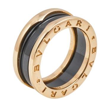 Pre Owned Bvlgari B.Zero1 Black Ceramic 18k Rose Gold Band Ring Size 53 