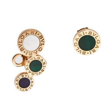 Pre Owned Bvlgari Multi Gemstone 18K Rose Gold Two Single Earrings