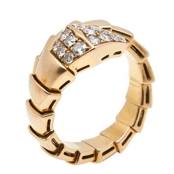 Pre Owned Bvlgari Serpenti Viper Diamond 18k Rose Gold Ring Size M