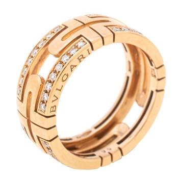Pre Owned Bvlgari Parentesi Diamond 18k Rose Gold Openwork Band Ring Size 56