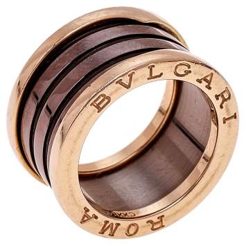 Pre Owned  Bvlgari B.Zero1 Roma Bronze Ceramic 18K Rose Gold 4-Band Ring Size 53