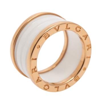 Pre Owned Bvlgari B.Zero1 White Ceramic 18k Rose Gold Band Ring Size 52