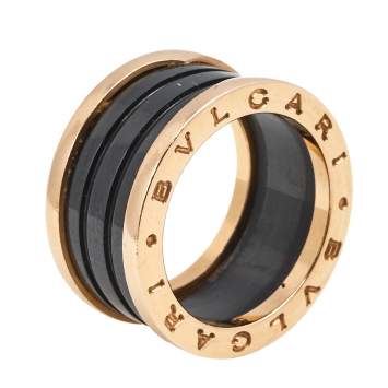 Pre Owned Bvlgari B.Zero1 Black Ceramic 18K Rose Gold 4- Band Ring Size 55