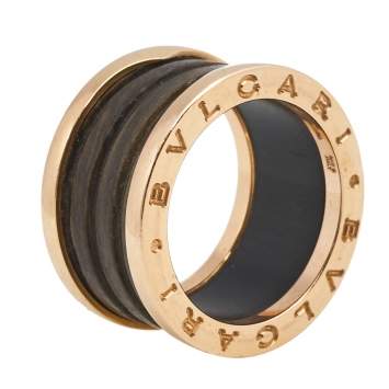 Pre Owned Bvlgari B.Zero1 Brown Marble 18K Rose Gold 4-Band Ring Size 52