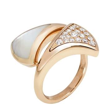 Pre Owned Bvlgari Divas' Dream Mother of Pearl Diamond 18k Rose Gold Ring Size 45