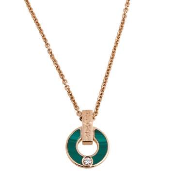 Pre Owned  Bvlgari Bvlgari Malachite Diamond 18k Rose Gold Pendant Necklace