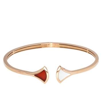 Pre Owned Bvlgari Divas' Dream Carnelian Mother of Pearl 18K Rose Gold Open Cuff Bracelet L