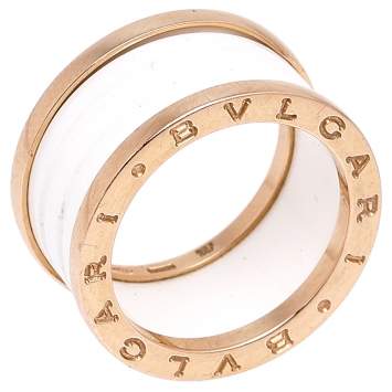 Pre Owned Bvlgari B.Zero1 White Ceramic 18k Rose Gold 4-Band Ring Size 56
