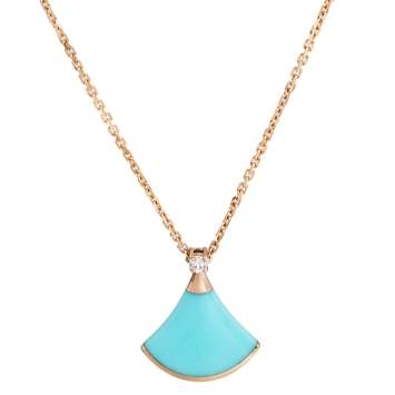 Pre Owned Bvlgari Divas' Dream Turquoise Diamond 18K Rose Gold Pendant Necklace