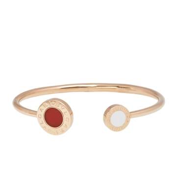 Pre Owned Bvlgari Bvlgari Carnelian Mother of Pearl 18k Rose Gold Flip Open Cuff Bracelet S