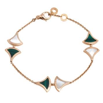 Pre Owned Bvlgari Divas' Dream Mother of Pearl Malachite 18K Rose Gold Bracelet M/L