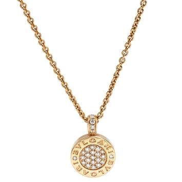 Pre Owned Bvlgari Bvlgari Jade Diamond 18K Rose Gold Pendant Necklace