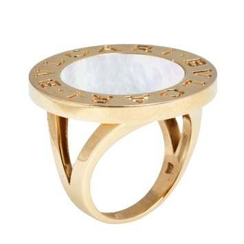 Pre Owned Bvlgari Bvlgari Mother of Pearl 18K Rose Gold Circular Ring Size 51