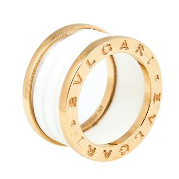 Pre Owned Bvlgari B.Zero1 White Ceramic 18k Rose Gold 4-Band Ring Size 51