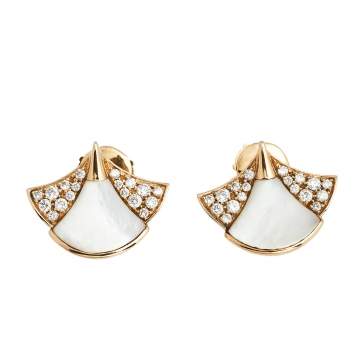 Pre Owned Bvlgari Divas' Dream Mother of Pearl & Diamond 18K Rose Gold Stud Earrings