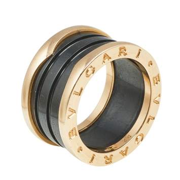 Pre Owned Bvlgari B.Zero1 Black Ceramic 18K Rose Gold 4-Band Ring Size 52