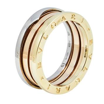 Pre Owned Bvlgari B.Zero1 Three Tone Gold Band Ring Size 61