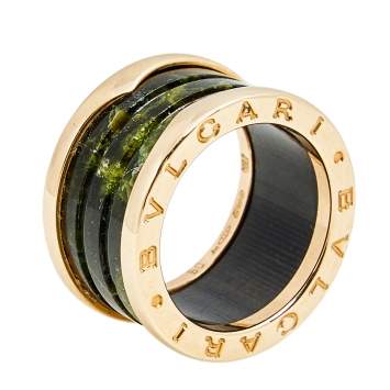Pre Owned Bvlgari B.Zero1 Green Marble 18K Rose Gold Band Ring 50