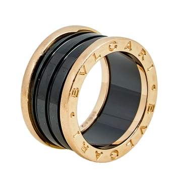 Pre Owned Bvlgari B.Zero1 Black Ceramic 18k Rose Gold Band Ring Size 54