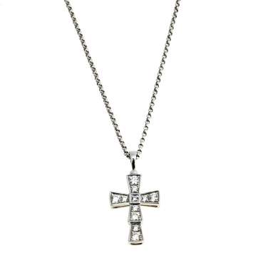 Pre Owned Bvlgari Croce Diamond 18k White Gold Pendant Necklace
