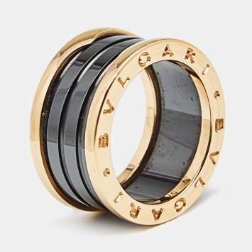 Pre Owned Bvlgari B.Zero1 Black Ceramic 18k Rose Gold 4-Band Ring Size 57