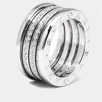 Pre Owned Bvlgari B.Zero1 Diamond 18k White Gold Band Ring Size 56